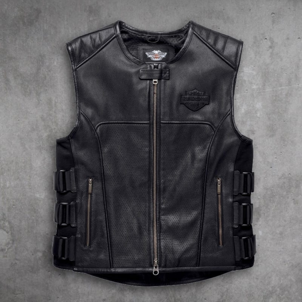 Men's Leather Vest with side straps